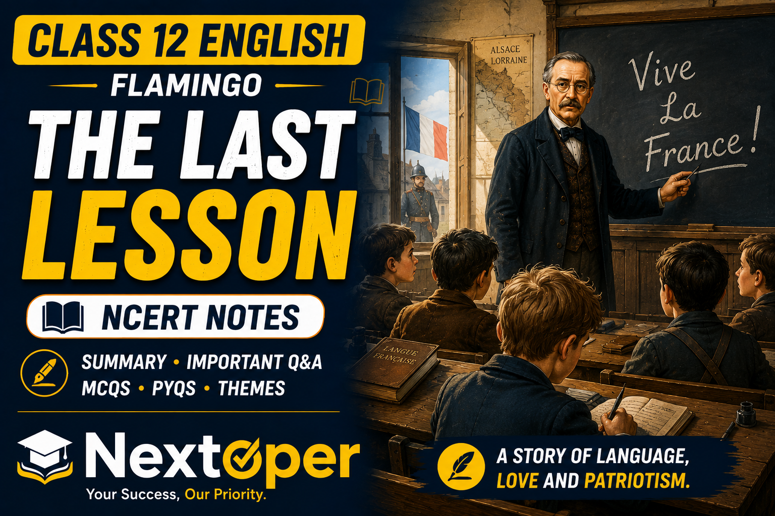 You are currently viewing NCERT Class 12 English Flamingo Chapter 1 Notes | The Last Lesson PDF Notes | Nextoper