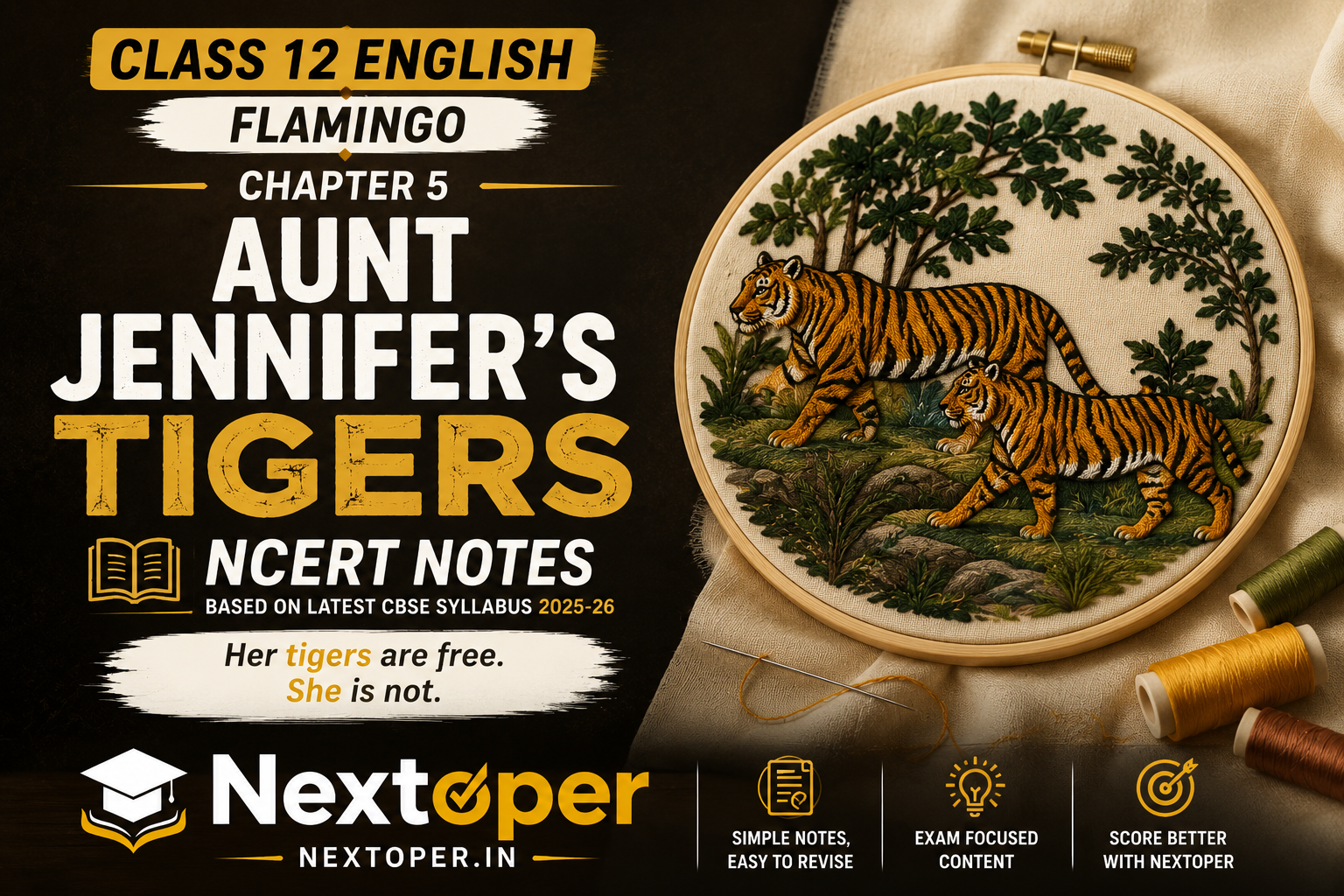 You are currently viewing CBSE Class 12 Aunt Jennifer’s Tigers PDF Notes 2025-26 – Summary, Themes, Notes | Nextoper